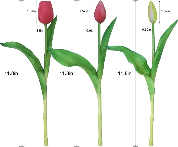 15pcs Artificial Tulips Flowers, Fake Tulips Real Touch, Faux Latex Bouquets, for Party Wedding Home Room Decoration (Rose Red)-HomvellaHome