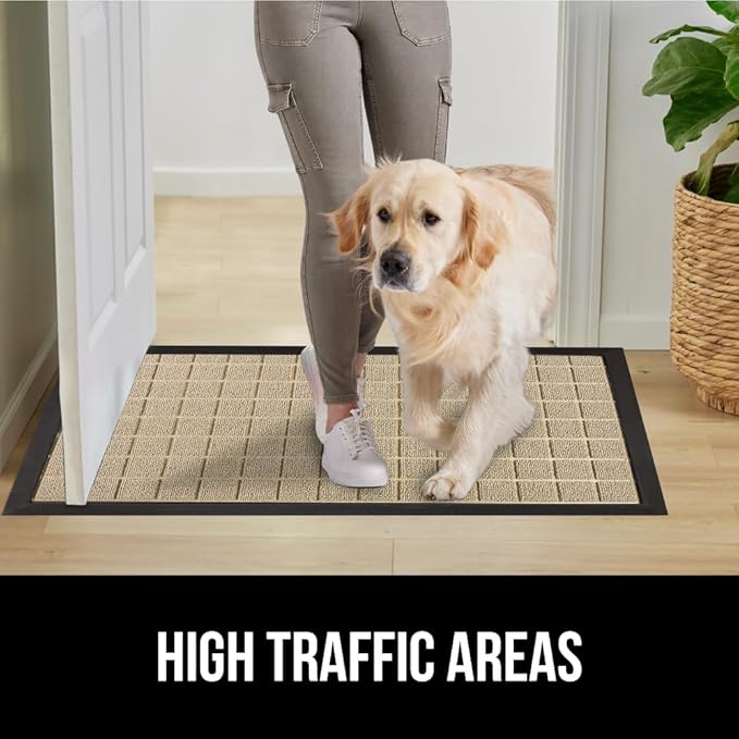 GORILLA GRIP 100% Waterproof All-Season WeatherMax Doormat US Designed Natural Rubber, Stain and Fade Resistant, Low Profile Indoor Outdoor Door Mats, Easy Clean Patio Mat, 23x35, Taupe Grid-HomvellaHome