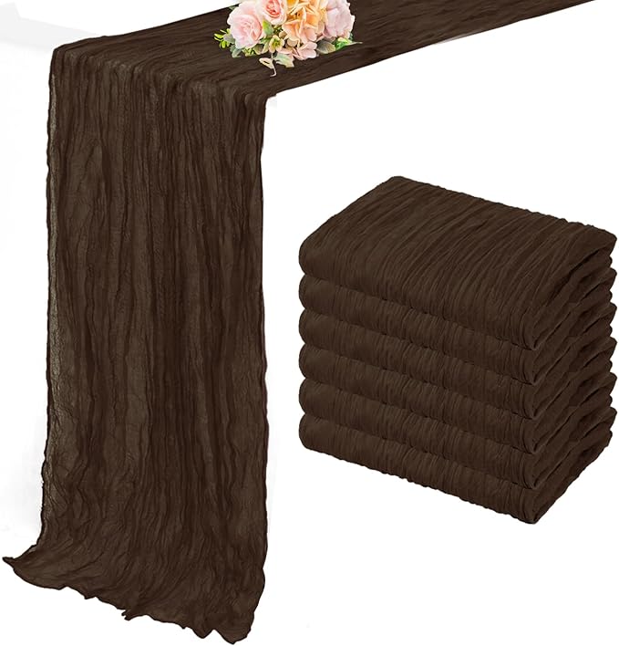 10FT 6 Pack Brown Cheesecloth Table Runner 20 x 120 Inch Long Boho Fabric Rustic Cheese Cloth Table Runner for Wedding Bridal Shower Baby Shower Gauze Sheer Birthday Party Table Decorations-HomvellaHome