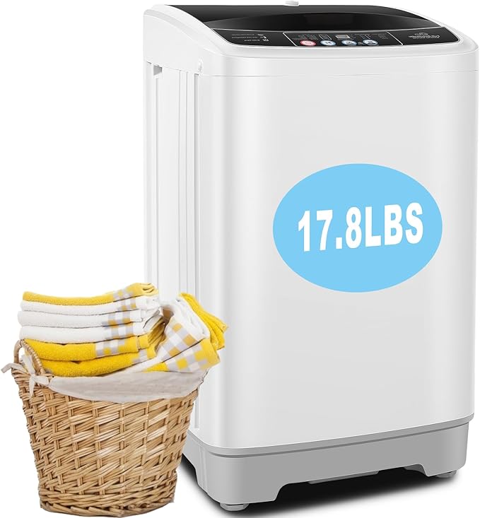 17.8Lbs Portable Washing Machine Nictemaw Portable Washer, 2.3 Cu.ft Washer and Dryer Combo with Drain Pump, 10 Programs 8 Water Level Compact Laundry Washer for Home, Apartment, RV, Dorms-HomvellaHome