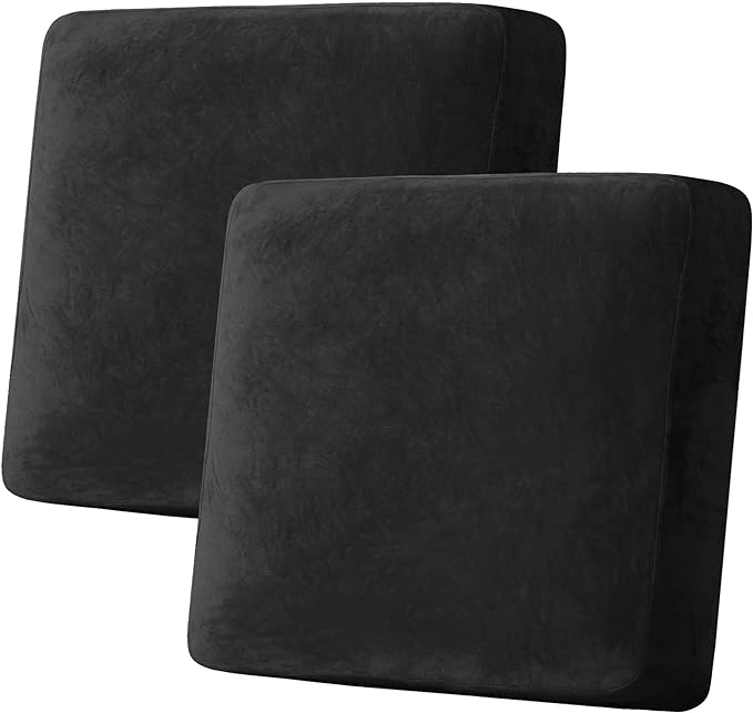H.VERSAILTEX Velvet Stretch Couch Cushion Cover Plush Cushion Slipcover for Chair Loveseat Sofa Cushion Furniture Protector Seat Cushion Sofa Cover (2 Piece Large Sofa Cushion Covers, Black)-HomvellaHome