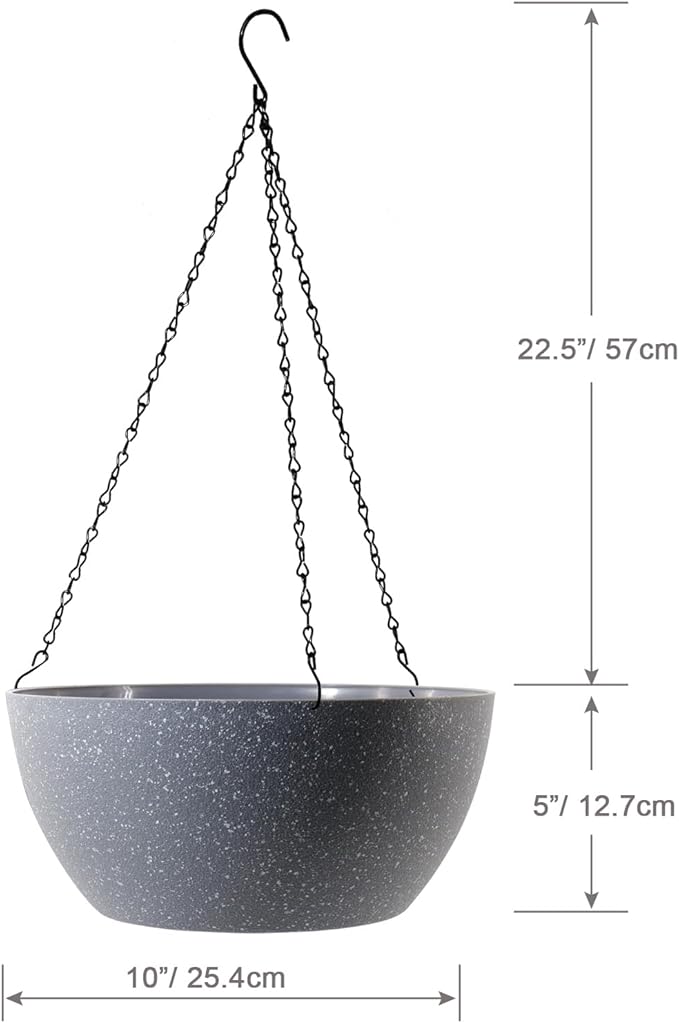10 inch Hanging Planters for Outdoor Indoor Plants with Drainage Holes and Chain, 2 Pack Round Hanging Flower Plant Pots for Garden Home Porch Decor, Speckled Grey-HomvellaHome
