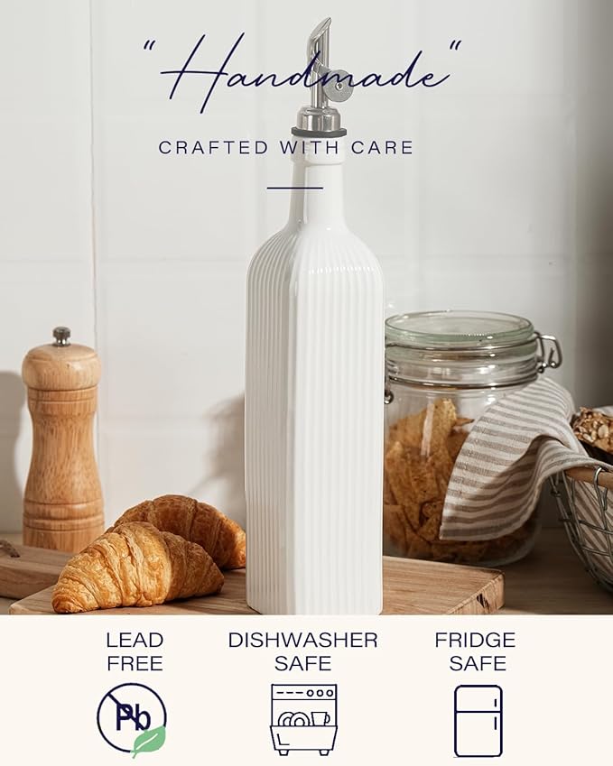 getstar 18 oz Olive Oil Dispenser Bottle for Kitchen, Ceramic Oil Bottle with Automatic Stainless Steel Pourer-HomvellaHome