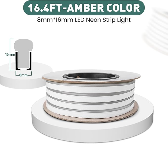 GZBtech Flexible LED Neon Rope Lights 16.4FT,AC 110-120V Waterproof Strip Light, 120LEDs/M Cuttable Connectable Neon Lighting for Indoor Outdoor Home Decor/Commercial Building Use-Amber 5M-HomvellaHome