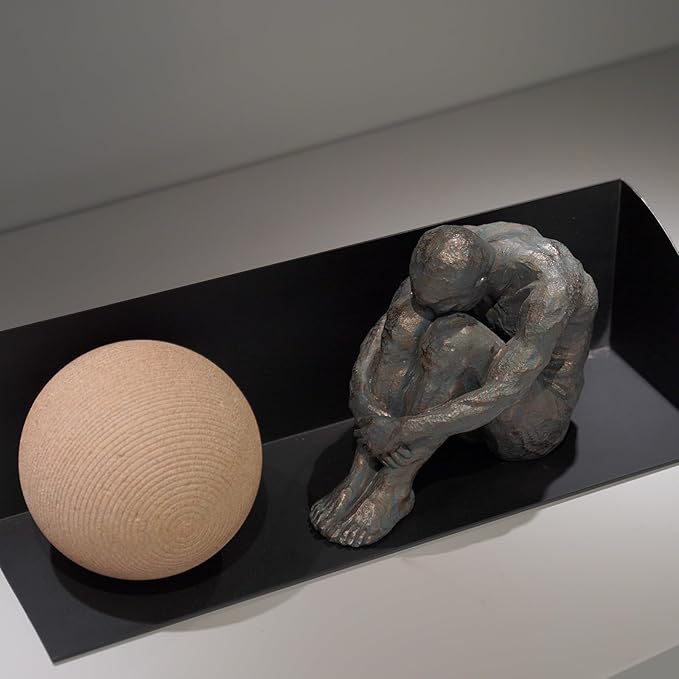 Guichifun Sitting Man Sculptures Home Decor - Resin Bronze Sitting Posture Holding Arms Legs Lonely Statues Decorative Objects Outdoor Gift for Men 9.25 x 5.25 x 7.5 Inch-HomvellaHome