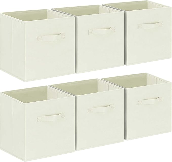 GhvyenntteS Storage Cubes, 11 Inch Cube Storage Bins with Dual Handles, Collapsible Fabric Storage Bins for Shelves Closet, Storage Baskets for Organizing Clothes, Bedding, Toys, Books (6 Pack, Beige)-HomvellaHome
