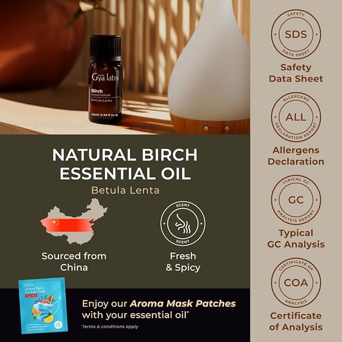 Gya Labs Birch Essential Oil for Diffuser - 0.34 Fl Oz - 100% Pure Natural Birch Oil for Skin, Massage, Perfumes＆Candle Making Scent-HomvellaHome
