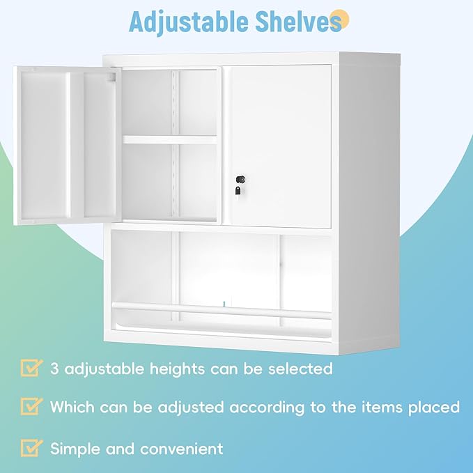 Wall Cabinets,Garage Metal Storage Cabinet with Shelf,Wall Storage Cabinet with Locking Door,Steel Cabinets for Kitchen,Home Office,Basement-HomvellaHome