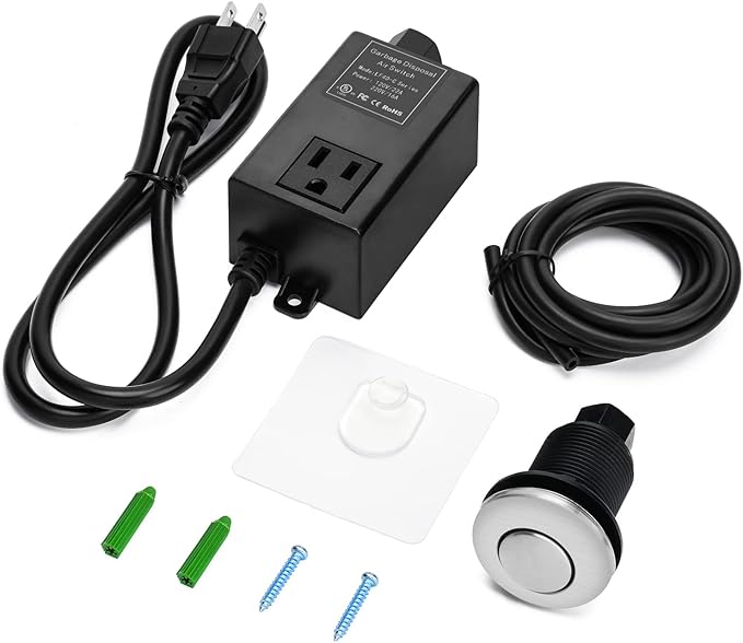 Garbage Disposal Air Switch Kit for SinkTop Waste Disposal with Stainless Steel Brushed Nickel Short Air Button by briidea-HomvellaHome