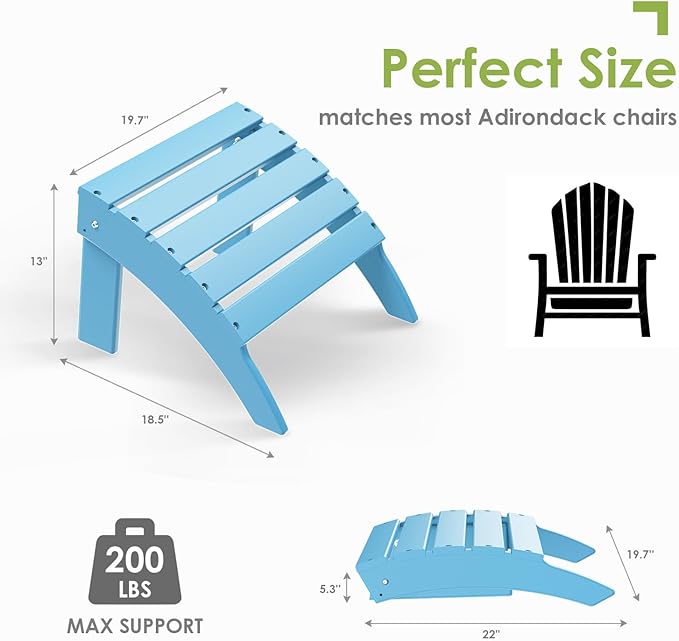 GREENVINES Adirondack-Ottoman | HDPE Plastic | Outdoor Footrest | All Weather | Foot Rest | Foot Stool | Arctic | for Adirondack Chair | for Patio Backyard Pool-HomvellaHome
