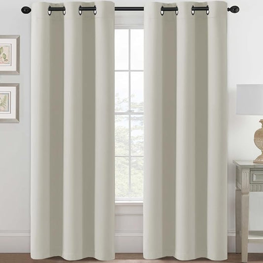 H.VERSAILTEX Room Darkening Curtains 84 Inches Long for Living Room Light Reducing Blackout Curtains for Bedroom Thermal Insulated Window Treatment Panels Grommet Top 2 Panels, 42 x 84 Inches - Ivory-HomvellaHome