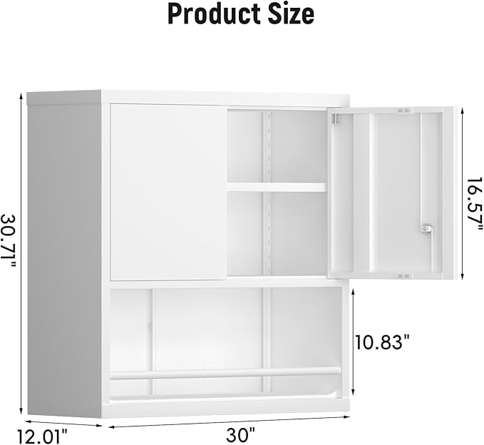 Wall Cabinets,Garage Metal Storage Cabinet with Shelf,Wall Storage Cabinet with Locking Door,Steel Cabinets for Kitchen,Home Office,Basement-HomvellaHome