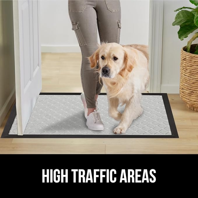 GORILLA GRIP 100% Waterproof All-Season WeatherMax Doormat US Designed Natural Rubber, Stain and Fade Resistant, Low Profile Indoor Outdoor Door Mats, Easy Clean Patio Mat, 23x35, Light Gray-HomvellaHome