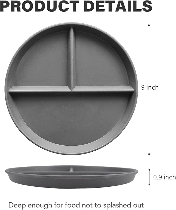 greenandlife 9 Inch 4PCS Unbreakable Portion Control Plates, Divided Plates for Kids Adults, Dishwasher & Microwave Safe Compartment Plate, Lightweight Reusable Wheat Straw Plate, BPA Free-HomvellaHome