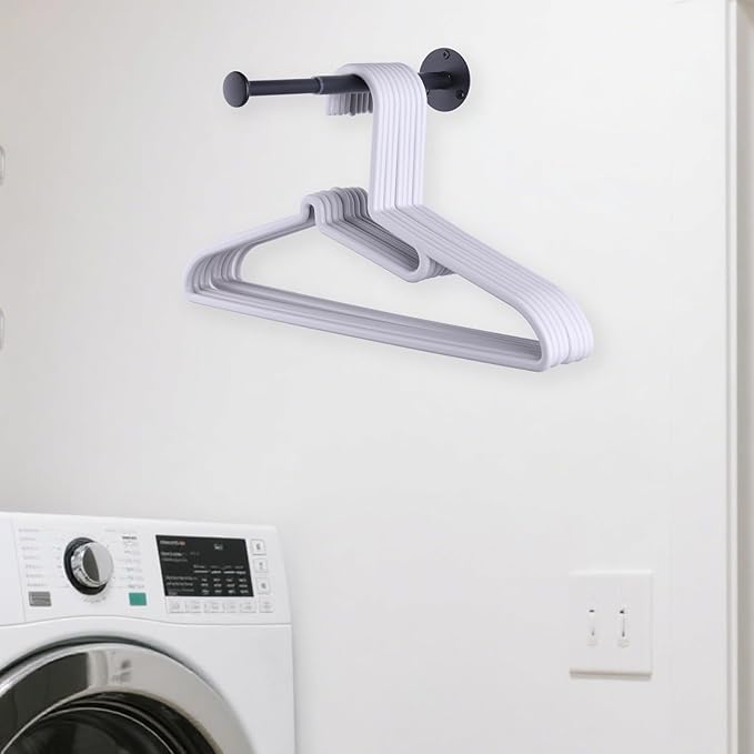 2 Pack Retractable Hanger Holder for Laundry Room, Wall Mount Organizer Rack for Lightweight Clothes, Space Saving Laundry Hook Rod, Keep Empty Hangers Handy, Black-HomvellaHome