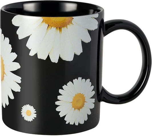 12Oz Daisy floral Black Ceramic Mug, Mug for Daily Coffee and Tea, Lead-free Microwave and Dishwasher Safe Coffee Mug, Perfect gifts for Women and men-HomvellaHome