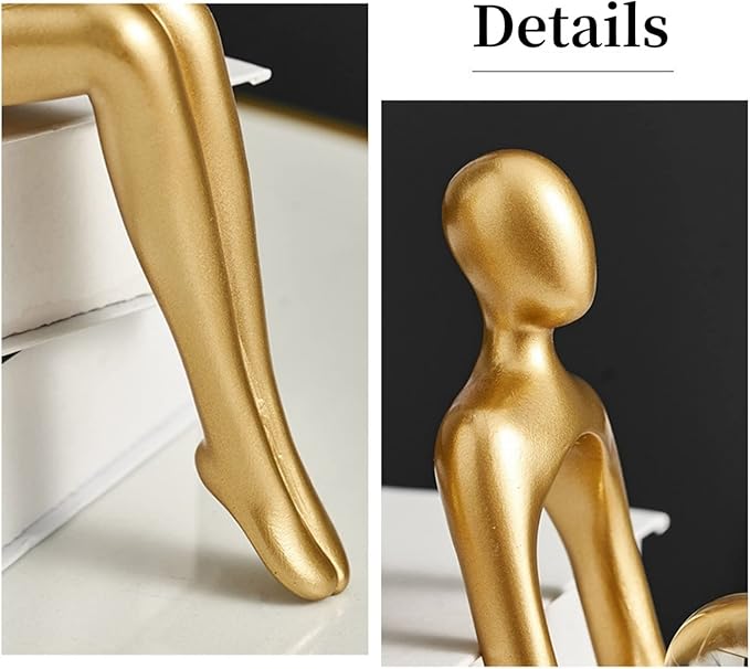 Gold Home Decor Thinker Statue Accents, Set of 3 Thinker Sculptures Office Decor Modern Abstract Resin Decoration on Shelf Table Desk for Living Room Office Bedroom (Large Gold)-HomvellaHome