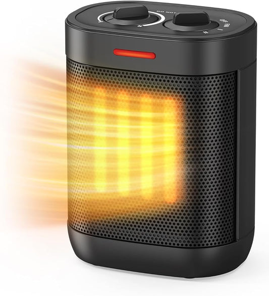 1000W Small Space Heater for Indoor Use, 2S Fast Heating, PTC Ceramic Electric Space Heater with 3 Modes, Thermostat, Overheated & Tip-Over Safety Protection, Portable Heater for Office and Bedroom-HomvellaHome