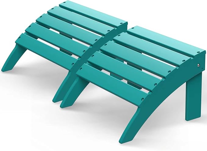 GREENVINES Adirondack-Ottoman | Set of 2 | HDPE Plastic | Outdoor Footrest | All Weather | Foot Rest | Foot Stool | Aqua | for Adirondack Chair | for Patio Backyard Pool-HomvellaHome