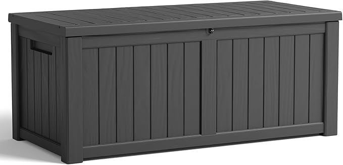120 Gallon Resin Deck Box, Lockable Patio Outdoor Storage Box for Furniture, Garden Tools and Tools Storage, Waterproof Outside Storage Boxes - Black-HomvellaHome
