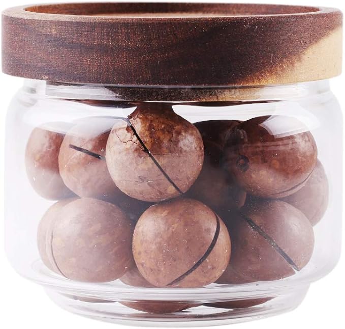 Glass Coffee Containers, 8.5 FL OZ/250 ml Kitchen Serving Food Storage Canister with Sealed Wooden Lid, BPA-Free Clear Glass Jar for Tea Leaves, Powder, Spice(3.06 inch)-HomvellaHome