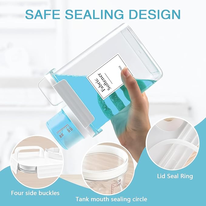 2 Pack Laundry Detergent Dispenser, 61oz Detergent Dispenser, Refluxable Laundry Detergent Container, Plastic Liquid Laundry Detergent Dispenser for Laundry Room Organization with 6 Labels-HomvellaHome