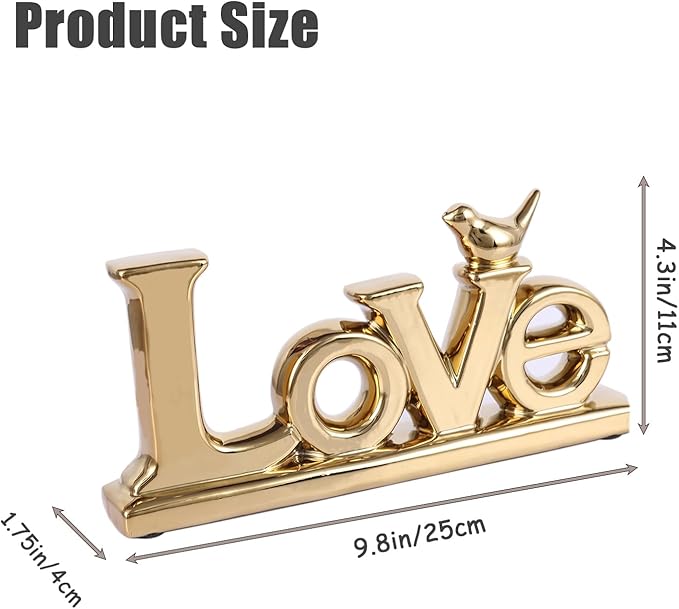 Gold Love Sign Statue - Personalized Home Decor, Bird Sculpture for Living Room, Bedroom, Desktop & Cabinets-HomvellaHome