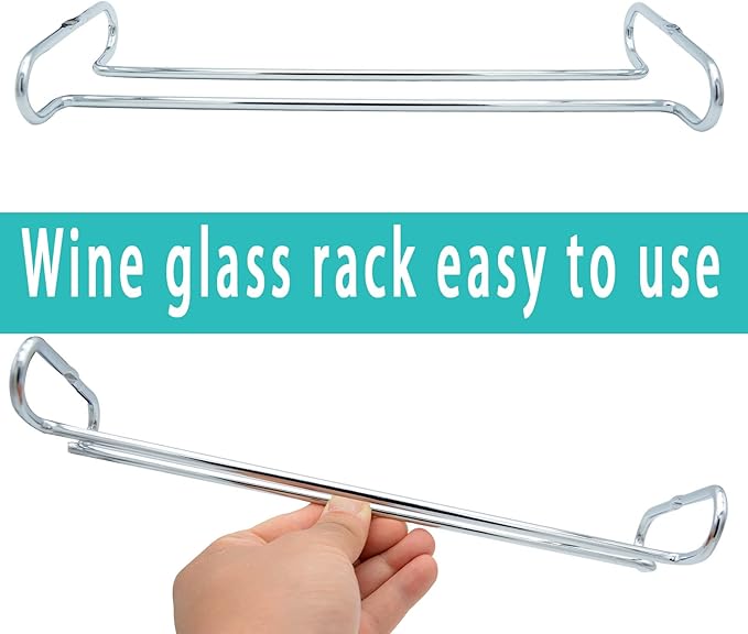 10 Inch Wine Glass Rack Under Cabinet Shelf Stemware Storage Hanging Hanger Organizer Glasses Holder with Drying Under Counter Metal for Kitchen and Bar Set of 4 Silver-HomvellaHome