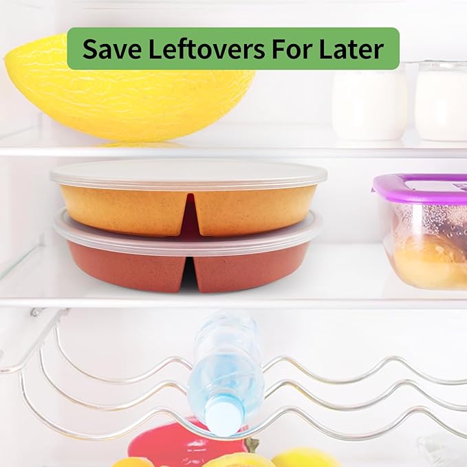 greenandlife 9 Inch 4PCS Portion Control Plates with Lids, Divided Plates for Kids Adults, Dishwasher Microwave Safe Compartment Plate Set, Unbreakable Lightweight Reusable Wheat Straw Plate, Sunset-HomvellaHome