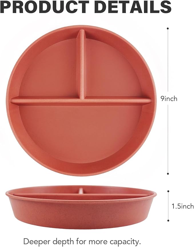 greenandlife 9 Inch 4PCS Portion Control Plates with Lids, Divided Plates for Kids Adults, Dishwasher Microwave Safe Compartment Plate Set, Unbreakable Lightweight Reusable Wheat Straw Plate, Sunset-HomvellaHome