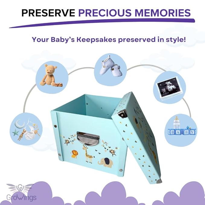 GroWings Baby Keepsake Box - Large Memory Storage for Newborns, Suitable for Boys and Girls, Strong, Durable, and Collapsible Gifts-HomvellaHome