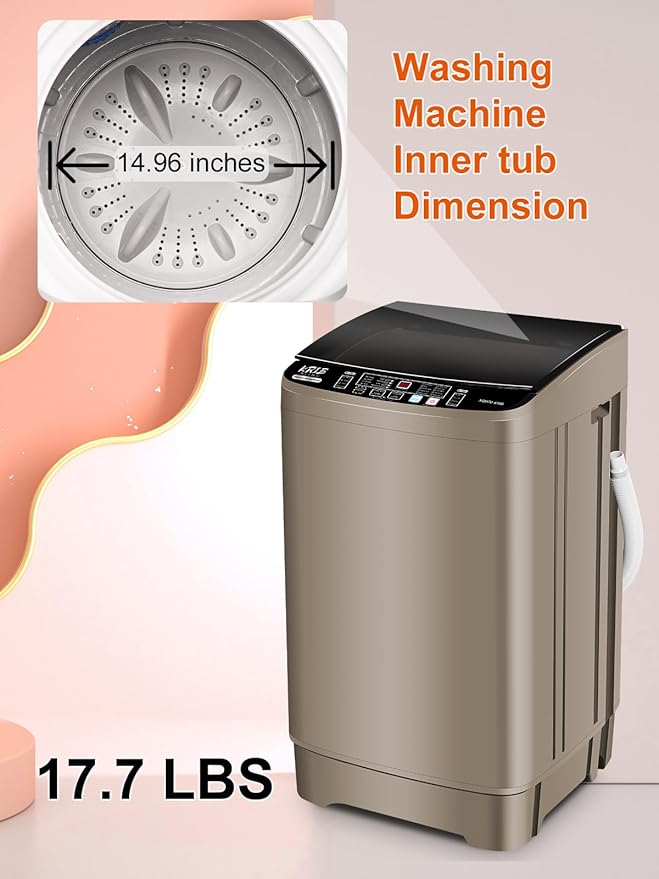 17.7 lbs Portable Washer Drain Pump, Full Automatic Washing Machine with LED Display, 10 Programs & 8 Water Levels Selections, Ideal for Camping, Apartment, Dorm, Glod-HomvellaHome