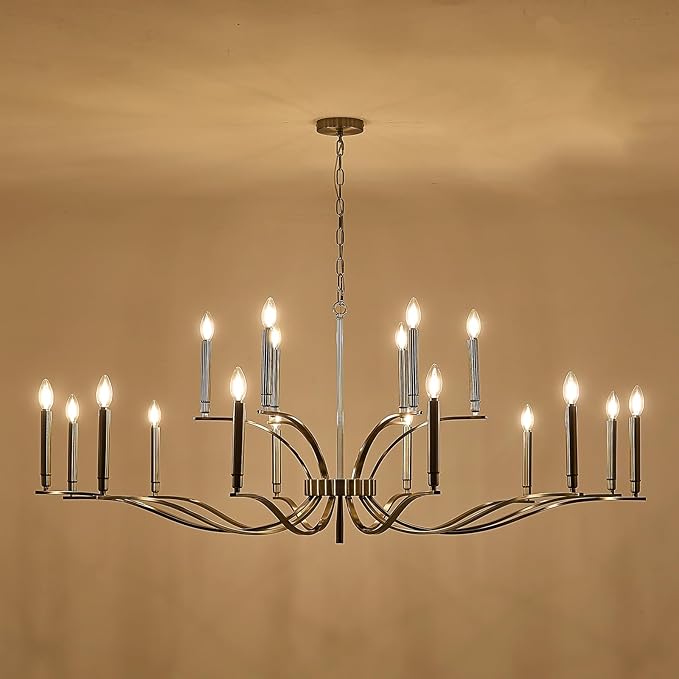 18 Light Nickel Living Room Chandelier High Ceiling Foyer Candle Chandelier Large Modern 59in Metal Chandeliers Hanging Light for Master Bedroom Dining Room Light Fixture Over Table-HomvellaHome