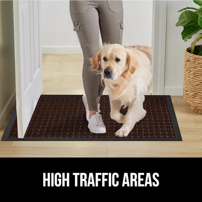 GORILLA GRIP 100% Waterproof All-Season WeatherMax Doormat, 60x24, US Designed Natural Rubber, Stain and Fade Resistant, Low Profile Indoor Outdoor Door Mats, Easy Clean Patio Mat, Coffee Squares-HomvellaHome