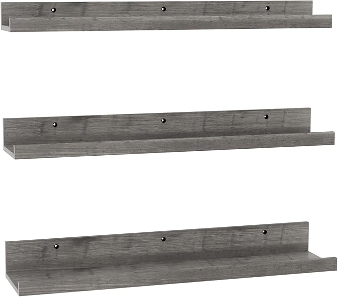 Giftgarden 24 Inch Grey Floating Shelves for Wall Mount, Gray Wood Wall Shelf Ledge for Bathroom Bedroom Living Room Kitchen Storage, Set of 3 Different Sizes-HomvellaHome