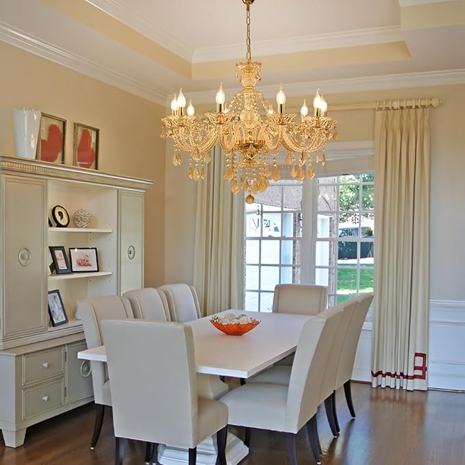 10-Light Crystal Chandelier Clear K9 Crystal Luxury Ceiling Light Fixture Flush Mount Pendant Lighting for Living Room Dining Room Bedroom Kitchen Hallway Entryway-HomvellaHome