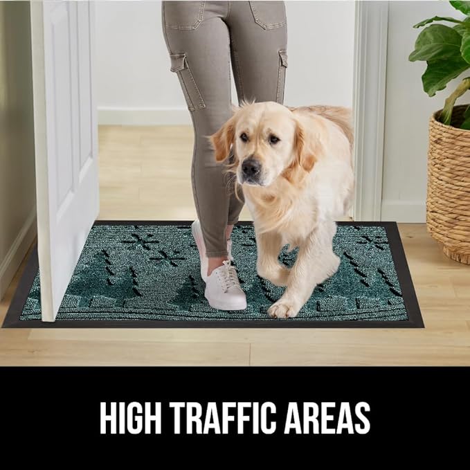 GORILLA GRIP 100% Waterproof All-Season WeatherMax Doormat 35x23, US Designed Natural Rubber, Stain and Fade Resistant, Low Profile Indoor Outdoor Door Mats, Easy Clean Patio Mat, Green Snowscape-HomvellaHome