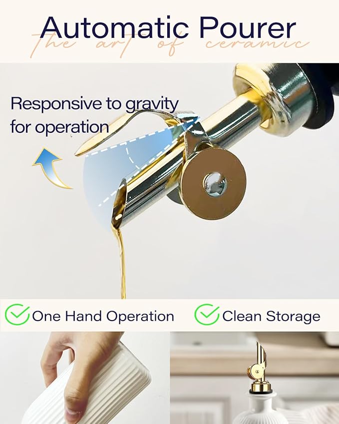 getstar 18 oz Olive Oil Dispenser Bottle for Kitchen, Ceramic Oil Bottle with Automatic Stainless Steel Pourer (Golden Pourer)-HomvellaHome