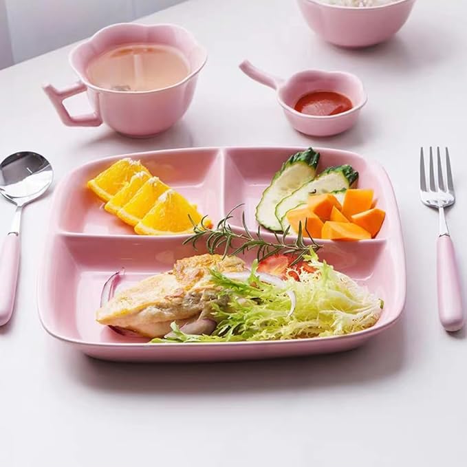 10 Inch Portion Control Divided Plates for Healthy Eating, 4PCS Unbreakable Wheat Straw Dinner Plate BPA Free, Plates for Kids Adults Picnic,Reusable Plates (4 PACK)-HomvellaHome