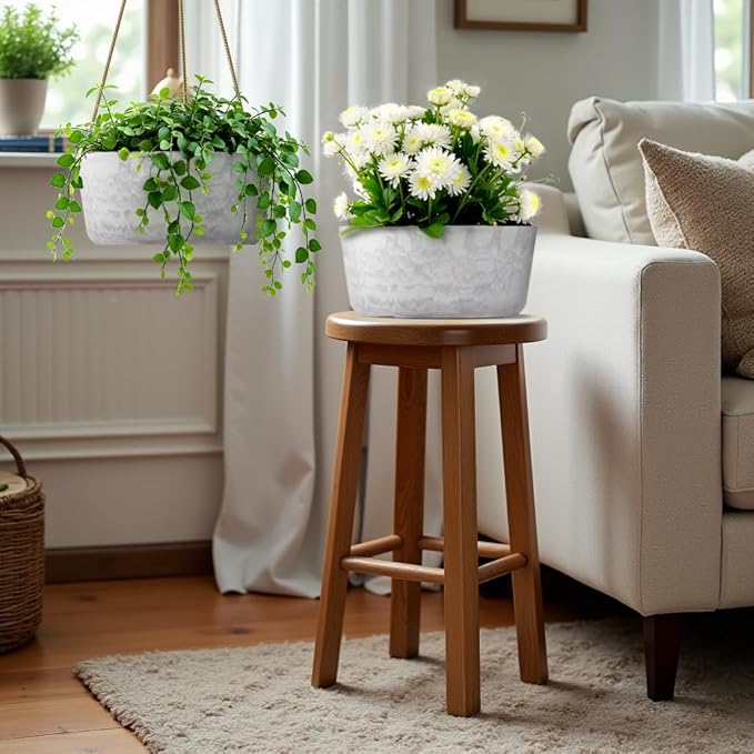 10.7 Inch Hanging Planter for Outdoor Indoor Plants，2 Pack Hanging Flower Pots with Drain Holes for Garden Home Decor Use (Marble)-HomvellaHome