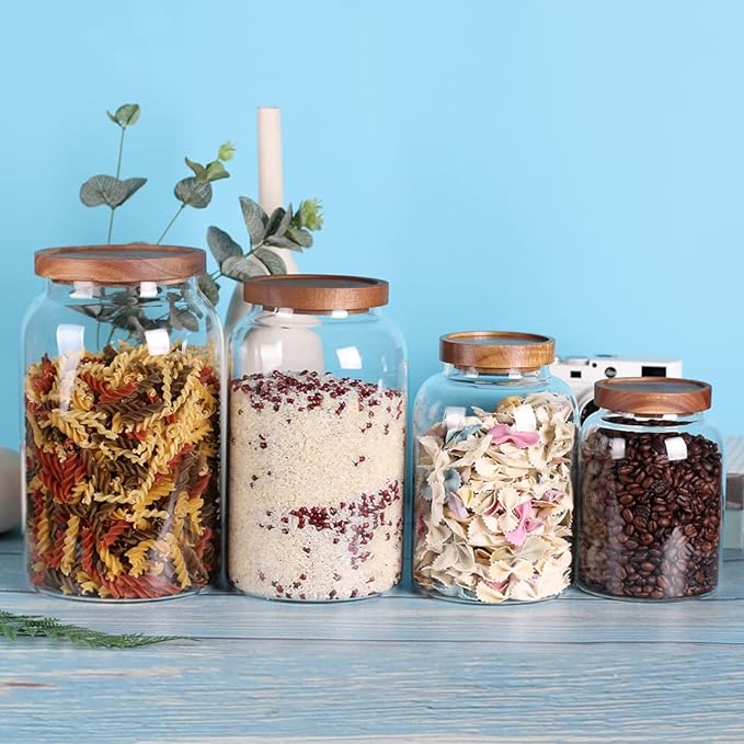 1 Gallon Glass Jar with Airtight Lid and Anti-Skid Bottom for Dry Food Storage-HomvellaHome