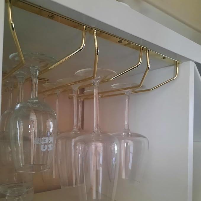 10.8 Inch Gold Wine Glass Rack, Under Cabinet Wine Glass Holder, Wine Glass Hangers Under Shelf, Stemware Rack, Hanging Stemware Holder for Cabinet Kitchen Bar, Set of 4-HomvellaHome