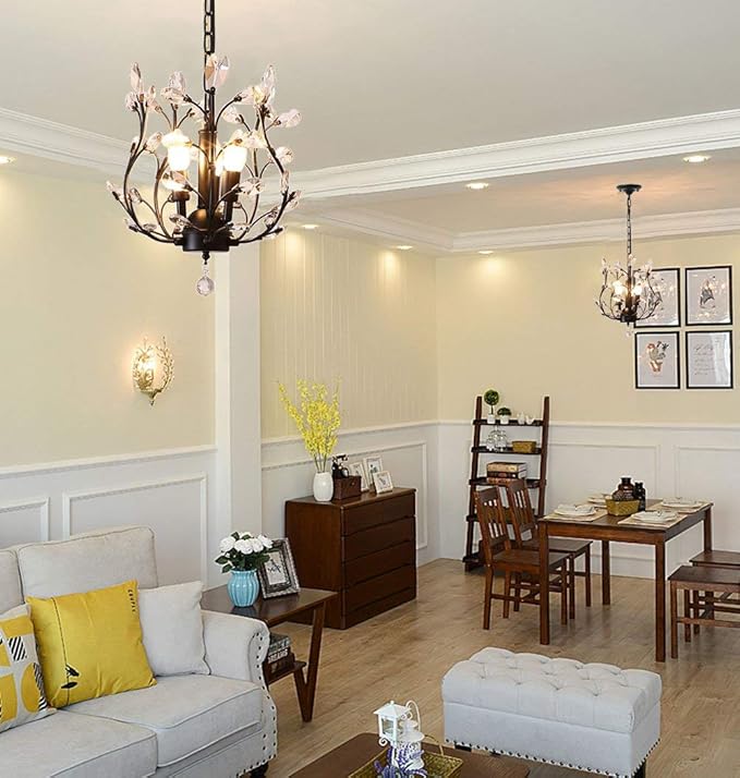 Ganeed Vintage K9 Clear Crystal Chandeliers,Ceiling Lighting,Pendant Lighting Flush Mounted Fixture with 3 Light for Living Room Dinning Room Restaurant Porch Hallway (Black)-HomvellaHome