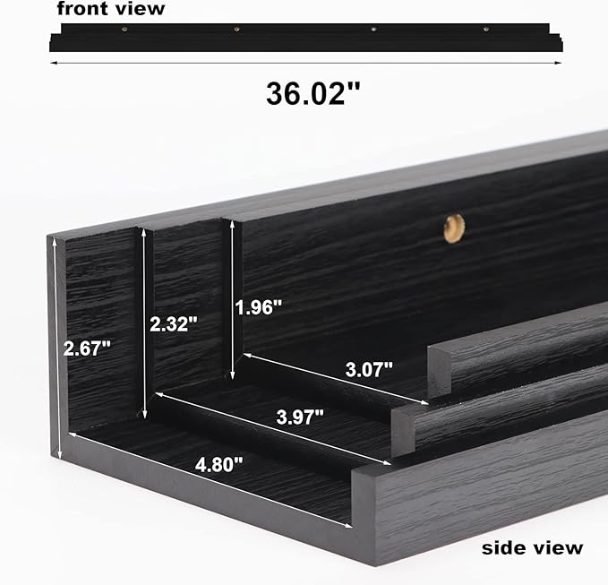 Giftgarden 36 Inch Black Floating Shelves for Wall Woodgrain Picture Ledge Large Photo Shelf for Bedroom Living Room Kitchen Bathroom Storage Shelving, Set of 3 Different Sizes-HomvellaHome