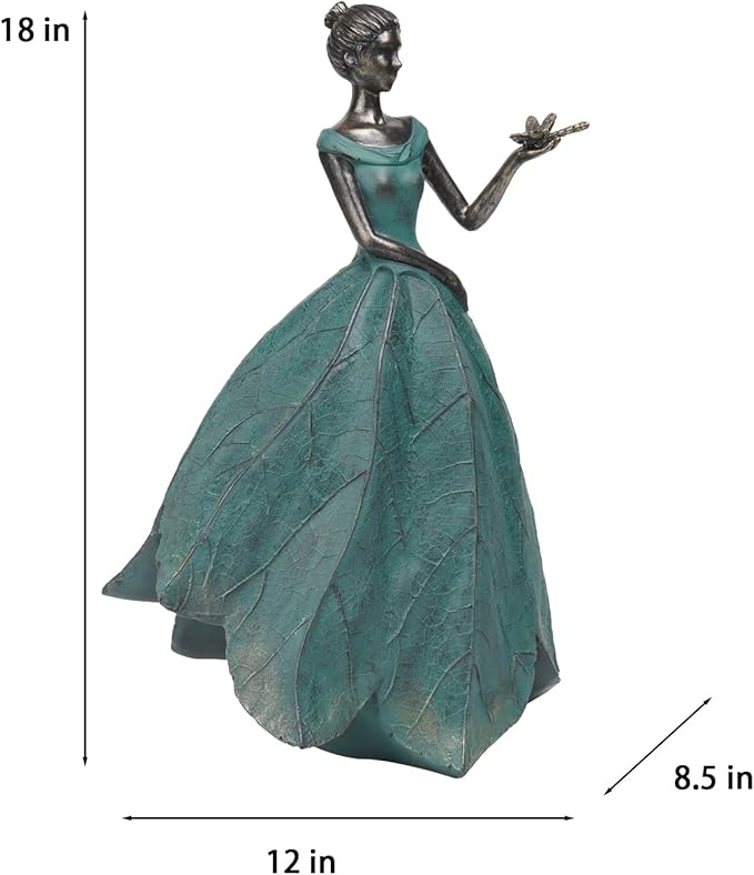 Guichifun Fairy Statue Collection Home Decoration - Leaf Angel Girls with Dragonfly Resin Home Decor for Outside or Inside Rustic Garden Outdoor Yard Decorations Figurines Gift 12 x 8.5 x 18 Inch-HomvellaHome