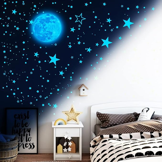 1049Pcs Glow in The Dark Stars and Moon for Ceiling, Wall Bedroom Chirldren's Room Stickers Decals Decor, Boys & Girls' Gifts-HomvellaHome