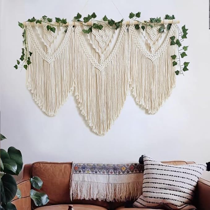 guzhiou large macrame wall hanging - Boho Tapestry Macrame Wall Decor Art- Chic Bohemian Handmade Woven Tapestry Home Decoration for Bedroom Living Room Apartment Wedding Party - 43"x32" (with Ivy)-HomvellaHome