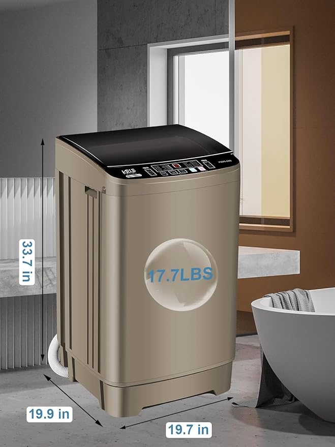 17.7 lbs Full Automatic Washing Machine with LED Display Compact Washing Machine with Drain Dump, 10 Wash Programs and 8 Water Levels Ideal for Dorms, Apartments, RV, Gold, KB03 GOLD6-3-HomvellaHome