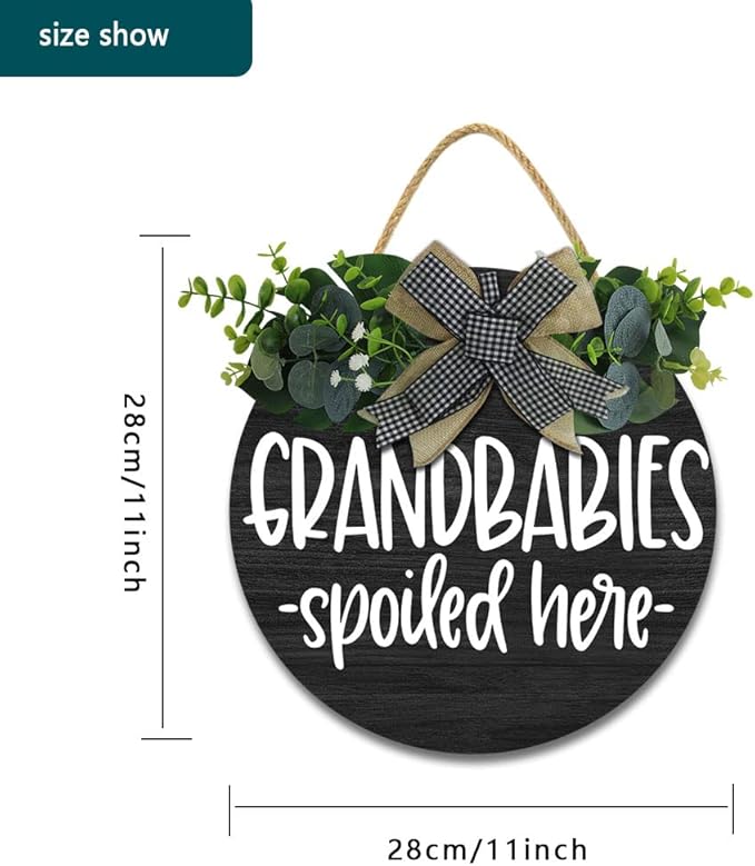 Grandbabies Spoiled Here Hanging Wall Sign for Front Door Home Kitchen Decor Rustic Wooden Round Sign Wall Decoration for Kitchen Dining Room Living Room Bedroom Outdoor-HomvellaHome