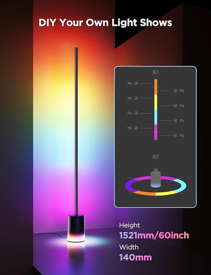 Govee Floor Lamp 2 with Matter, RGBIC, Warm Cool White LED, Alexa Compatible, 1725lm, Music Sync, Scene Modes, Smart Floor Lamp for Living Room, Bedroom, Black(1 Pack)-HomvellaHome